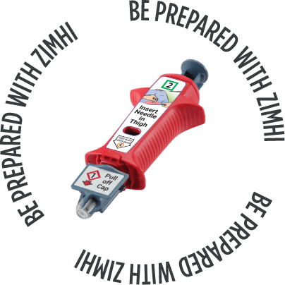 ZIMHI device with text saying "Be prepared with ZIMHI" encircling it